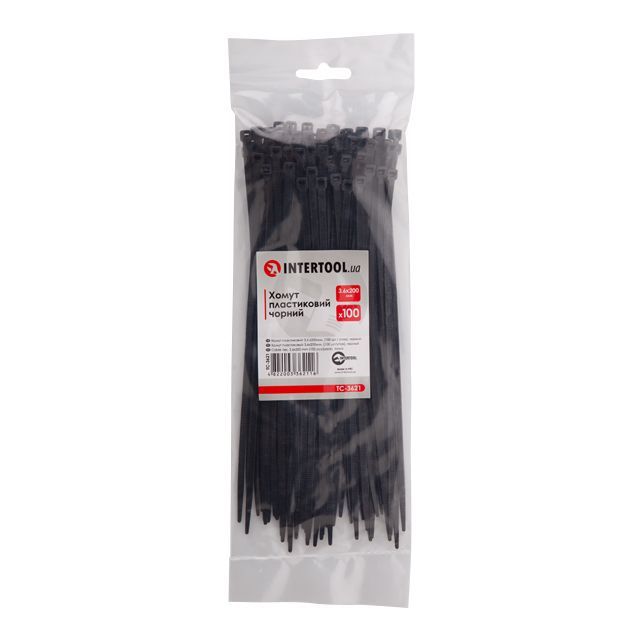 Хомут пластиковый 3,6*200 мм, черный, 100 ед. INTERTOOL TC-3621