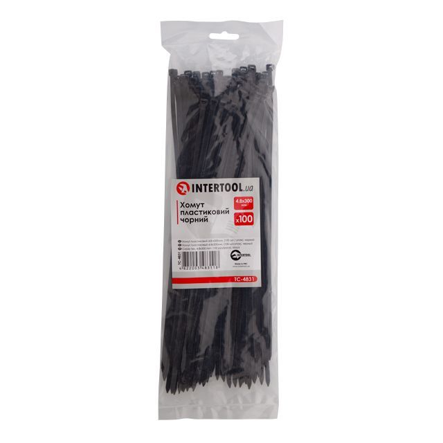 Хомут пластиковый 4,8*300 мм, черный, 100 ед. INTERTOOL TC-4831