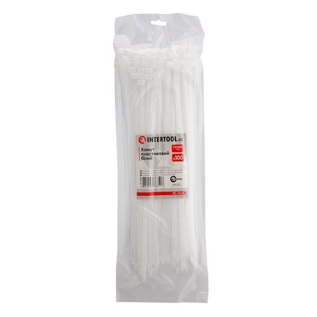 Хомут пластиковый 7,6x350мм, (100 шт/упак), белый INTERTOOL TC-7635