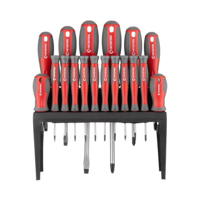 Набор отверток 18 ед. (SL2.5*50 мм, SL3.0*50 мм, SL5.0*75 мм, SL6.0*38 мм, SL6.0*100 мм, SL8.0*150 мм, PH0*50 мм, PH00*50 мм, PH1*75 мм, PH2*38 мм, PH INTERTOOL VT-3350