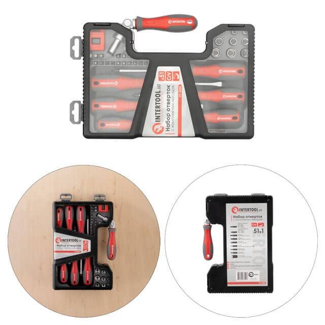 Набор отверток с комплектом насадок 51 ед. INTERTOOL VT-3352