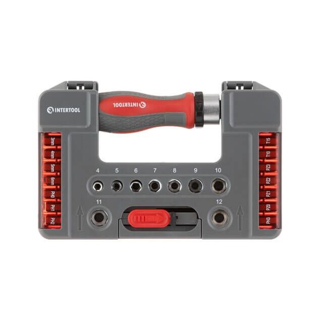 Отвертка реверсионная с комплектом насадок и головок 38 ед, STORM INTERTOOL VT-3638