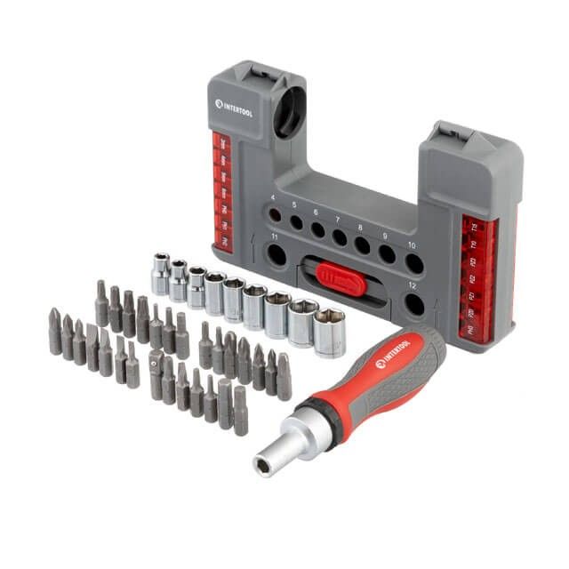 Отвертка реверсионная с комплектом насадок и головок 38 ед, STORM INTERTOOL VT-3638