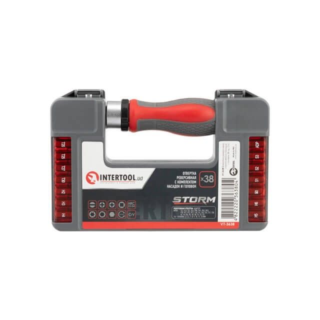 Отвертка реверсионная с комплектом насадок и головок 38 ед, STORM INTERTOOL VT-3638