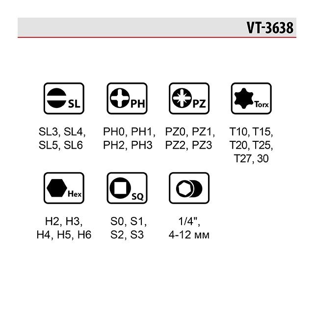Отвертка реверсионная с комплектом насадок и головок 38 ед, STORM INTERTOOL VT-3638