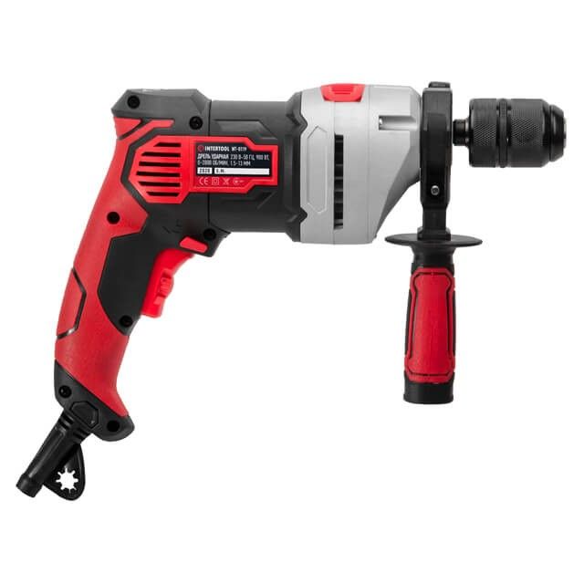 Дрель ударная 900Вт, 0-2800об/мин,1.5-13мм, метал. корпус редуктора, быстрозажимной патрон INTERTOOL WT-0119