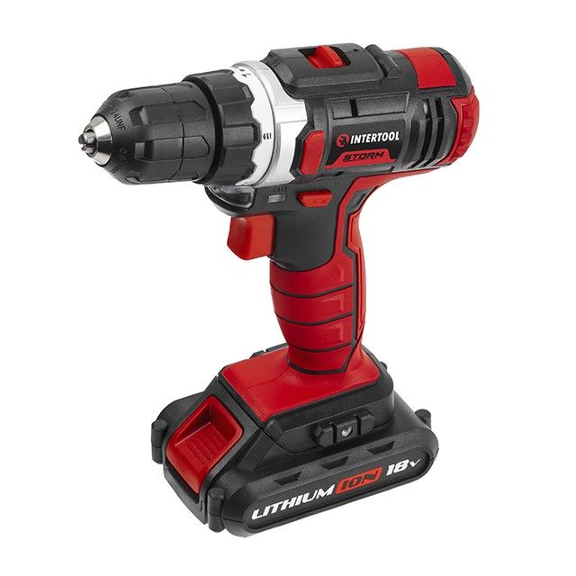 Дриль-шуруповерт акумуляторний Li-Ion 18 В, 25 Nm, 0-400/0-1500 об/хв, 1.3 Ач INTERTOOL WT-0313