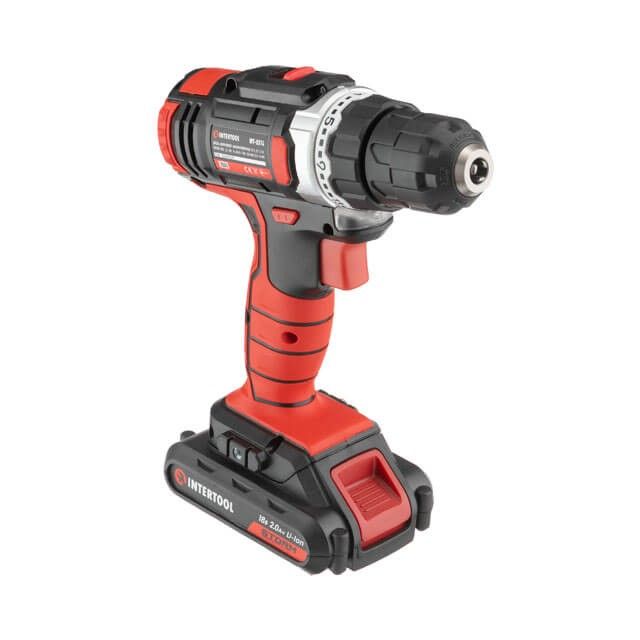 Дрель-шуруповерт аккумуляторная Li-Ion 18 В, 25 Nm, 0-400/0-1500 об/мин, 2*2.0 Ач INTERTOOL WT-0314