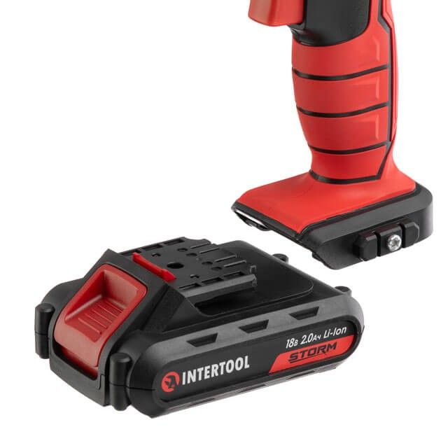 Дрель-шуруповерт аккумуляторная Li-Ion 18 В, 25 Nm, 0-400/0-1500 об/мин, 2x2.0 Ач, съемный патрон INTERTOOL WT-0317
