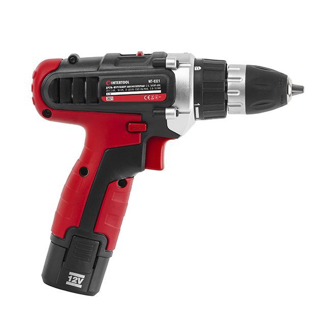 Дрель-шуруповерт аккумуляторная, Li-Ion 12В, 18Nm,1.5 Ач, 2 скорости, 0-400/0-1500об/мин, 2 аккумулятора INTERTOOL WT-0321