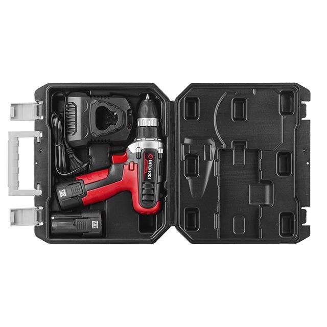 Дрель-шуруповерт аккумуляторная, Li-Ion 12В, 18Nm,1.5 Ач, 2 скорости, 0-400/0-1500об/мин, 2 аккумулятора INTERTOOL WT-0321