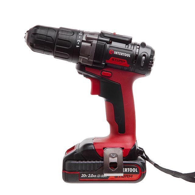 Дрель-шуруповерт аккумуляторная 20 В, 35 Nm, 0-400/0-1500 об/мин, 0,8-10 мм, литий-ион, 2x2.0 Ач, ЗУ, кейс INTERTOOL WT-0328