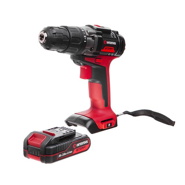 Дрель-шуруповерт аккумуляторная 20 В, 35 Nm, 0-400/0-1500 об/мин, 0,8-10 мм, литий-ион, 2x2.0 Ач, ЗУ, кейс INTERTOOL WT-0328