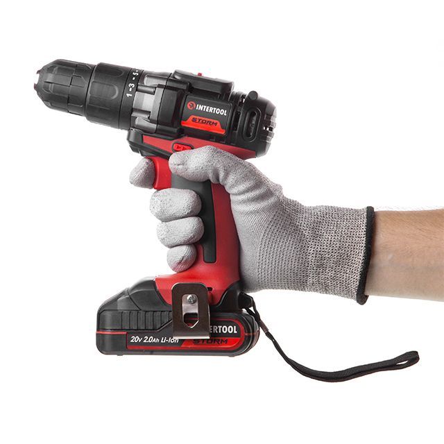 Дрель-шуруповерт аккумуляторная 20 В, 35 Nm, 0-400/0-1500 об/мин, 0,8-10 мм, литий-ион, 2x2.0 Ач, ЗУ, кейс INTERTOOL WT-0328