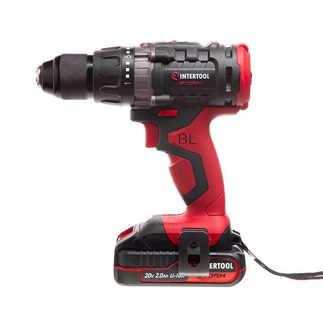 Дрель-шуруповерт аккумуляторная с бесщеточным двигателем 20 В, 50 Nm, 0-400/0-1500 об/мин, 1,5-13 мм, литий-ион, 2x2.0 Ач, ЗУ, кейс INTERTOOL WT-0331