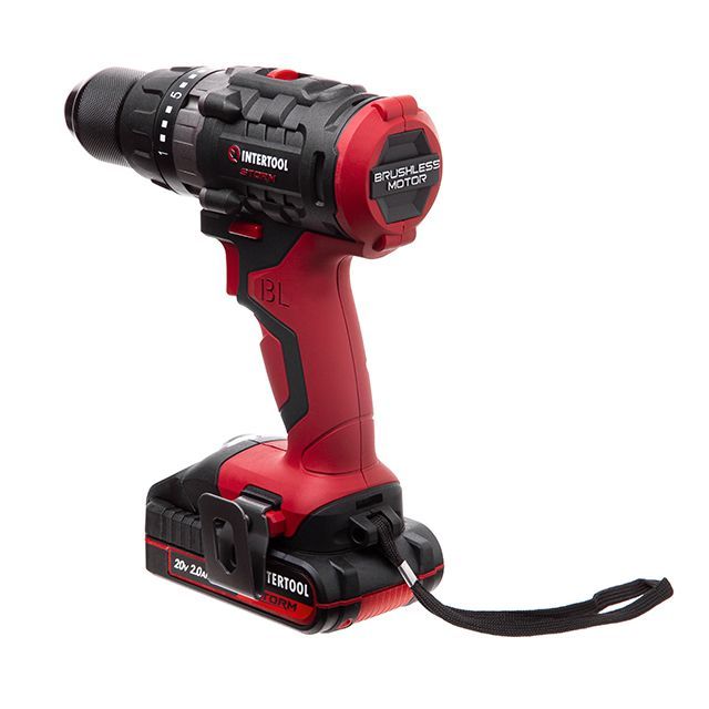 Дрель-шуруповерт аккумуляторная с бесщеточным двигателем 20 В, 50 Nm, 0-400/0-1500 об/мин, 1,5-13 мм, литий-ион, 2x2.0 Ач, ЗУ, кейс INTERTOOL WT-0331
