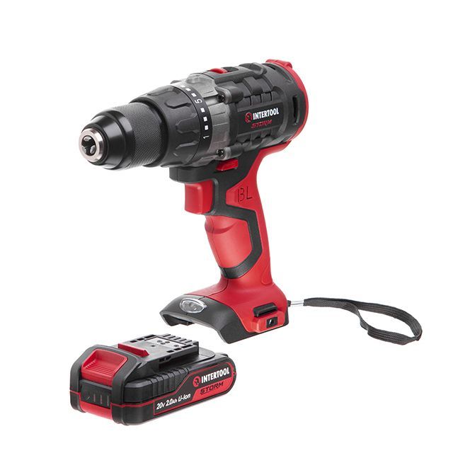 Дрель-шуруповерт аккумуляторная с бесщеточным двигателем 20 В, 50 Nm, 0-400/0-1500 об/мин, 1,5-13 мм, литий-ион, 2x2.0 Ач, ЗУ, кейс INTERTOOL WT-0331