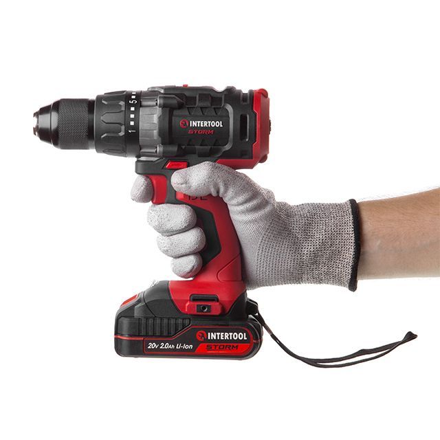 Дрель-шуруповерт аккумуляторная с бесщеточным двигателем 20 В, 50 Nm, 0-400/0-1500 об/мин, 1,5-13 мм, литий-ион, 2x2.0 Ач, ЗУ, кейс INTERTOOL WT-0331