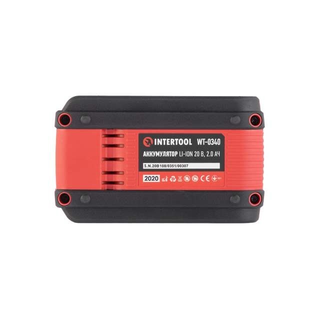 Аккумулятор 20 В, Li-ion, 2.0 Ач, индикатор уровня заряда INTERTOOL WT-0340