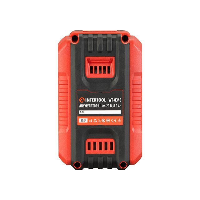 Аккумулятор 20 В, литий-ион, 8.0 Ач, индикатор уровня заряда INTERTOOL WT-0343