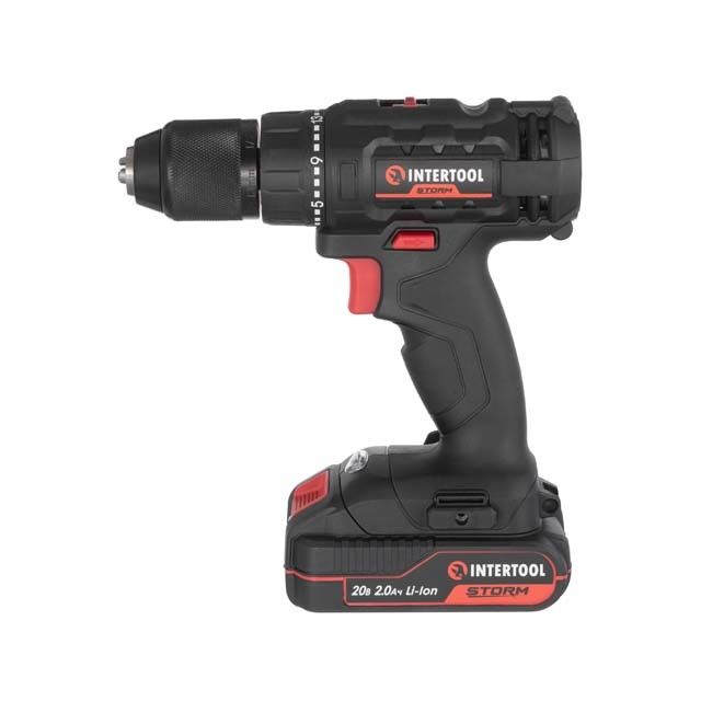 Дрель-шуруповерт аккумуляторная 20 В, 35 Nm, 0-450/0-1500 об/мин, 2-13 мм, Li-Ion, 2.0 Ач, ЗУ 2 А, кейс INTERTOOL WT-0350