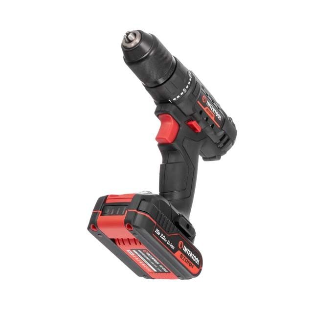 Дрель-шуруповерт аккумуляторная 20 В, 35 Nm, 0-450/0-1500 об/мин, 2-13 мм, Li-Ion, 2.0 Ач, ЗУ 2 А, кейс INTERTOOL WT-0350