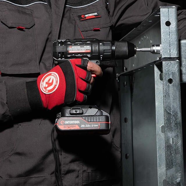 Дрель-шуруповерт аккумуляторная 20 В, 35 Nm, 0-450/0-1500 об/мин, 2-13 мм, Li-Ion, 2.0 Ач, ЗУ 2 А, кейс INTERTOOL WT-0350