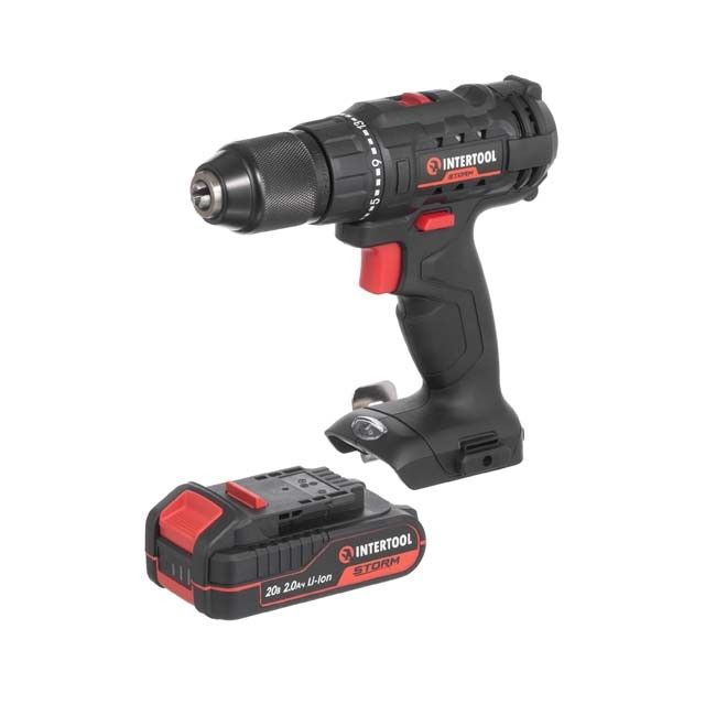 Дрель-шуруповерт аккумуляторная 20 В, 35 Nm, 0-450/0-1500 об/мин, 2-13 мм, Li-Ion, 2.0 Ач, ЗУ 2 А, кейс INTERTOOL WT-0350