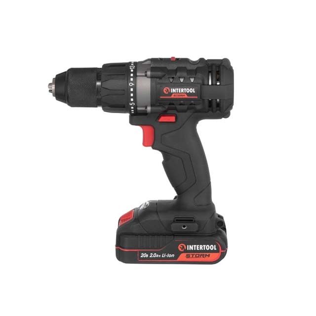 Дрель-шуруповерт аккумуляторная 20 В, 50 Нм, 0-450/0-1700 об/мин, 2-13 мм, Li-Ion, 2.0 Ач, ЗУ 2 А, кейс INTERTOOL WT-0351