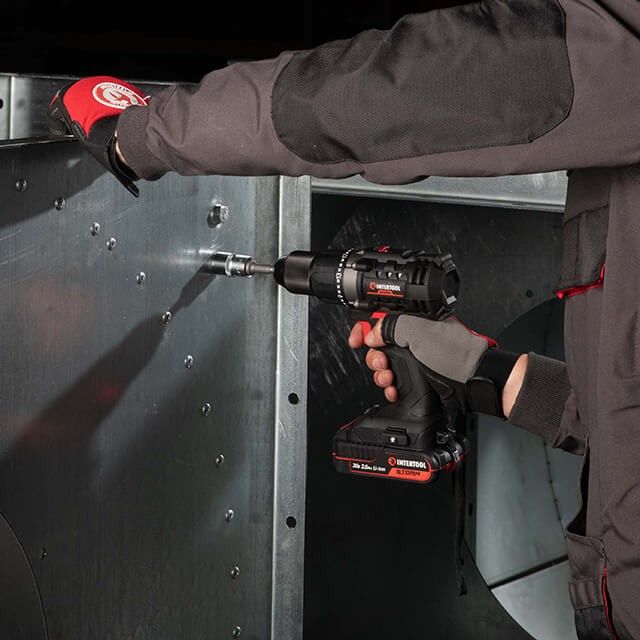 Дрель-шуруповерт аккумуляторная 20 В, 50 Нм, 0-450/0-1700 об/мин, 2-13 мм, Li-Ion, 2.0 Ач, ЗУ 2 А, кейс INTERTOOL WT-0351