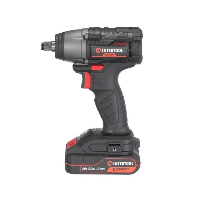 Гайковерт ударный аккумуляторный с бесщеточным двигателем 20 В, 300 Нм, 0-2500 об/мин, 0-3000 уд/мин, 1/2", Li-ion, 2.0 Ач, ЗУ 2 А, кейс INTERTOOL WT-0364