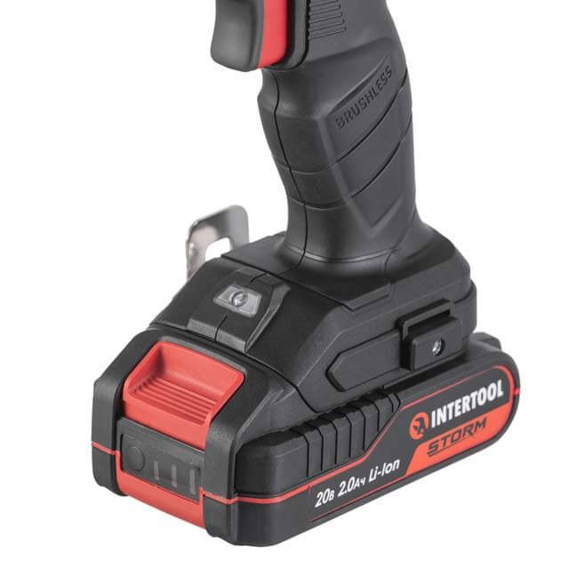 Гайковерт ударный аккумуляторный с бесщеточным двигателем 20 В, 300 Нм, 0-2500 об/мин, 0-3000 уд/мин, 1/2", Li-ion, 2.0 Ач, ЗУ 2 А, кейс INTERTOOL WT-0364