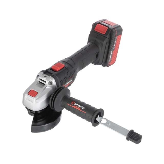 Шлифмашина угловая аккумуляторная с бесщеточным двигателем 20 В, 125 мм, 10000 об/мин, Li-Ion, 4.0 Ач, ЗУ    4 А, кейс INTERTOOL WT-0366