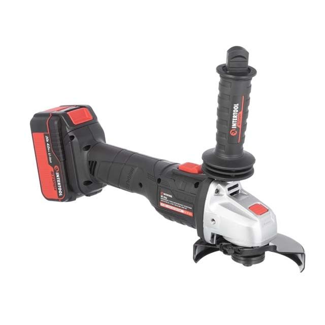 Шлифмашина угловая аккумуляторная с бесщеточным двигателем 20 В, 125 мм, 10000 об/мин, Li-Ion, 4.0 Ач, ЗУ    4 А, кейс INTERTOOL WT-0366