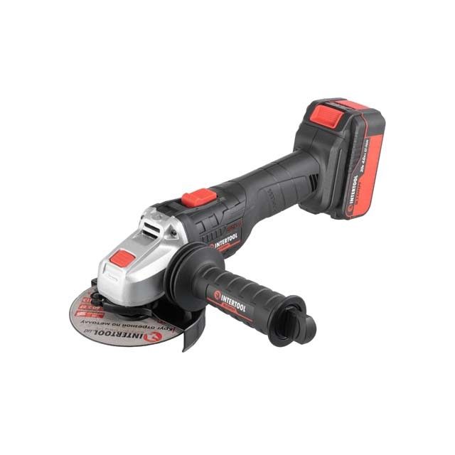 Шлифмашина угловая аккумуляторная с бесщеточным двигателем 20 В, 125 мм, 10000 об/мин, Li-Ion, 4.0 Ач, ЗУ    4 А, кейс INTERTOOL WT-0366