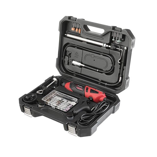 Шлифмашина прямая (гравер), 170 Вт, 8000-35000 об/мин, 120 ед, кейс, стойка, гибкий вал, насадка для фрезерования. INTERTOOL WT-0516