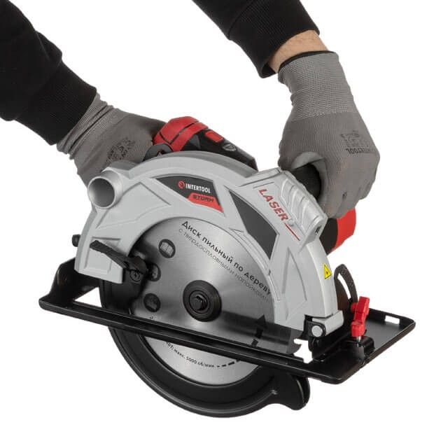 Пила дисковая 2000 Вт, 5000 об/мин, угол 90-45, глубина распила 85-56 мм, диск 235*30 мм, 40 зубов, лазер, плавный пуск INTERTOOL WT-0623