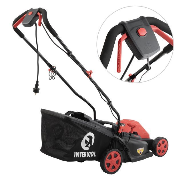 Газонокосилка электрическая 1.4 кВт, 230 В~50 Гц, 3300 об/мин, ширина захвата 340 мм, высота среза 30-80 мм, контейнер 35 литров, STORM INTERTOOL WT-2264