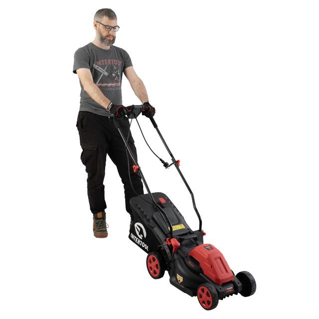 Газонокосилка электрическая 1.4 кВт, 230 В~50 Гц, 3300 об/мин, ширина захвата 340 мм, высота среза 30-80 мм, контейнер 35 литров, STORM INTERTOOL WT-2264