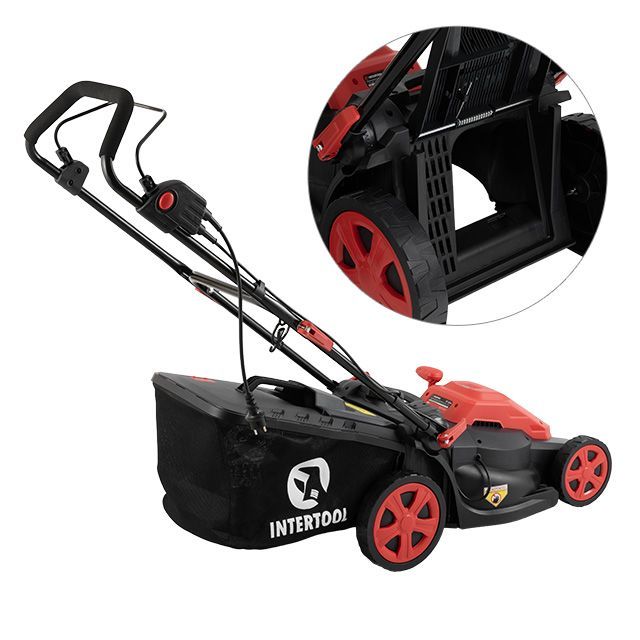 Газонокосилка электрическая 1,8 кВт, 230 В~50 Гц, 3200 об/мин, ширина захвата 400 мм, высота среза 25-75 мм, контейнер 40 л, STORM INTERTOOL WT-2265