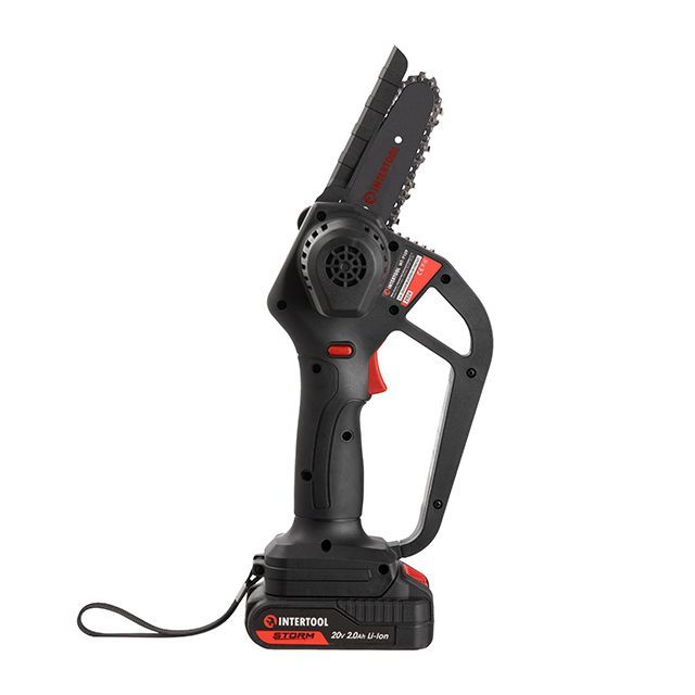 Мини-пила цепная аккумуляторная 20 В, шина 10 см, 4 м/с, литий-ион, 2.0 Ач, ЗУ 2А, STORM INTERTOOL WT-9109