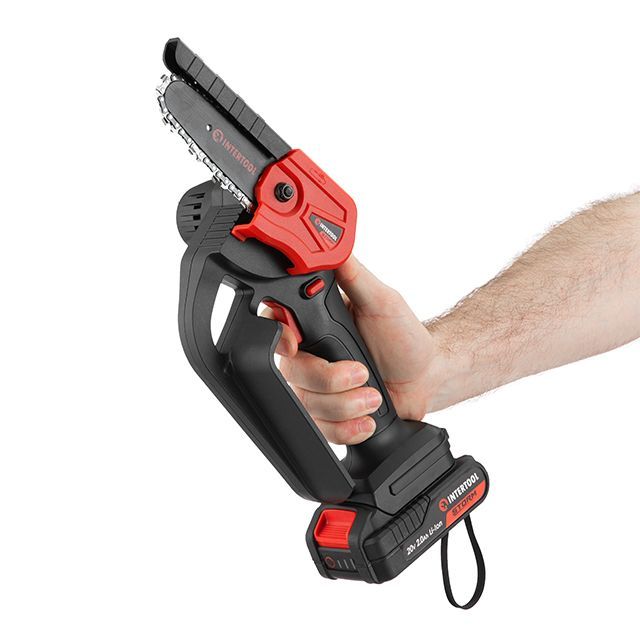 Мини-пила цепная аккумуляторная 20 В, шина 10 см, 4 м/с, литий-ион, 2.0 Ач, ЗУ 2А, STORM INTERTOOL WT-9109