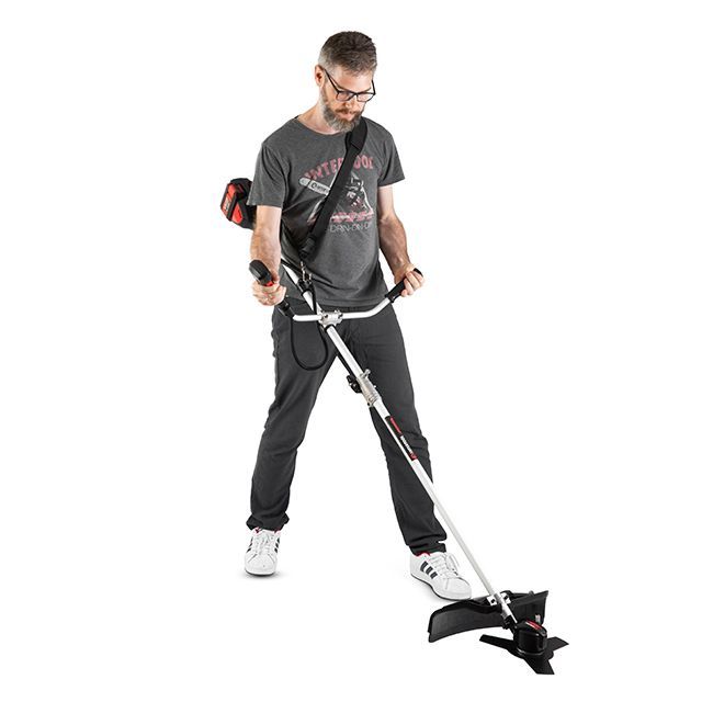 Триммер аккумуляторный с бесщеточным двигателем 40 В (2х20 В), 6000 об/мин, диаметр вращения диска/лески 255/350 мм, катушка + 3-х зуб.нож, без ЗУ АКБ INTERTOOL WT-9213