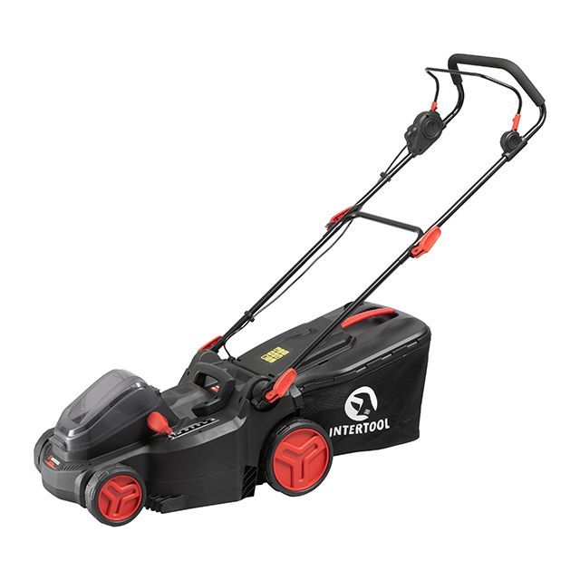 Газонокосилка аккумуляторная с бесщеточным двигателем 40 В (2х20В), 3500об/мин, ширина захвата 370 мм, высота среза 25-75мм, контейнер 40л, без ЗУ АКБ INTERTOOL WT-9216