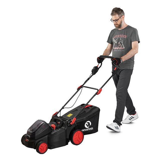 Газонокосилка аккумуляторная с бесщеточным двигателем 40 В (2х20В), 3500об/мин, ширина захвата 370 мм, высота среза 25-75мм, контейнер 40л, без ЗУ АКБ INTERTOOL WT-9216