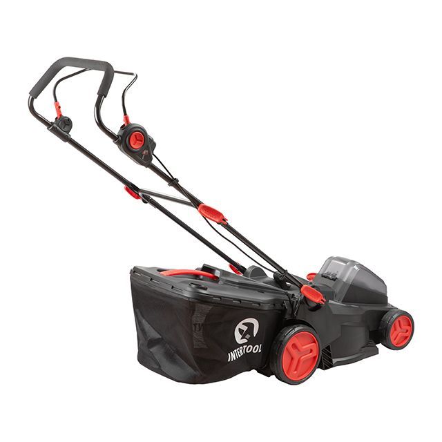 Газонокосилка аккумуляторная с бесщеточным двигателем 40 В (2х20В), 3500об/мин, ширина захвата 370 мм, высота среза 25-75мм, контейнер 40л, без ЗУ АКБ INTERTOOL WT-9216