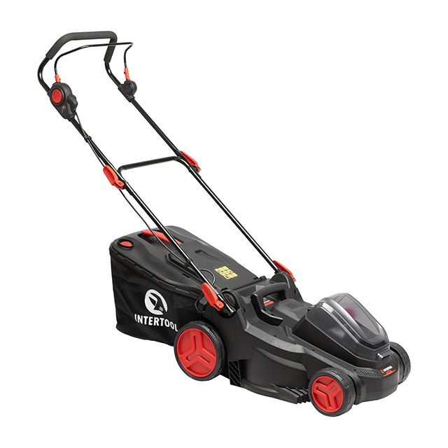 Газонокосилка аккумуляторная с бесщеточным двигателем 40 В (2х20В), 3500об/мин, ширина захвата 370 мм, высота среза 25-75мм, контейнер 40л, без ЗУ АКБ INTERTOOL WT-9216