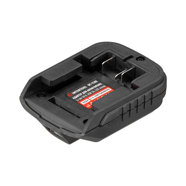 Адаптер для аккумулятора Li-ion 20 В, USB 2A, LED фонарь INTERTOOL WT-9300