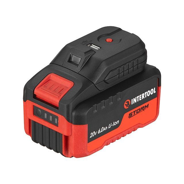 Адаптер для аккумулятора Li-ion 20 В, USB 2A, LED фонарь INTERTOOL WT-9300