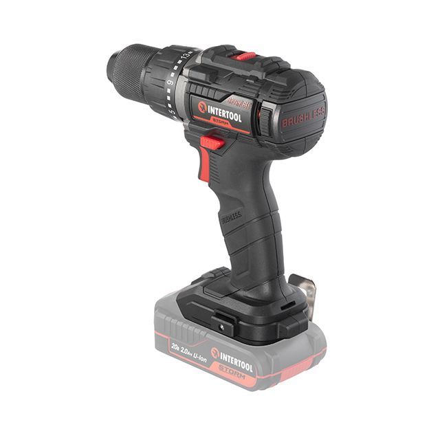 Дрель-шуруповерт аккумуляторная с бесщеточным двигателем 20 В, 60 Nm, 0-500/0-2000 об/мин, 2-13 мм, без ЗУ и АКБ INTERTOOL WT-9360